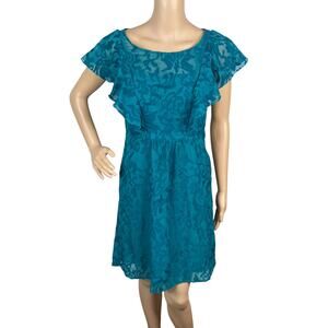 Anthropologie Moulinette Soeurs Teal Green Embroidered Flutter Dress SZ 2